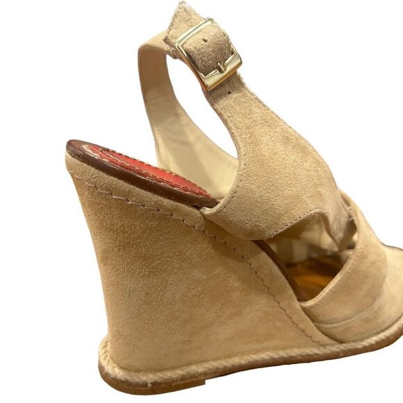 Revolve Paloma Barcelo Rope Detail Tan Suede Crisscross Wedge Round Toe Sandal - Picture 3 of 8